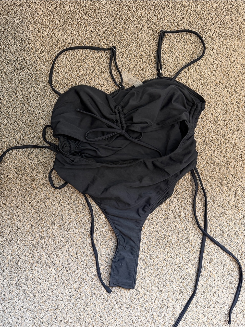 Black Ruched Tie-Front One-Piece Swimsuit